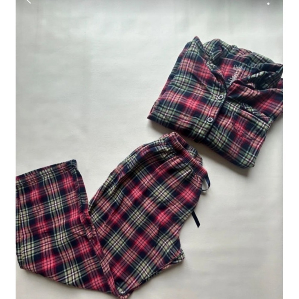 Croft & Barrow women's M Cotton Flannel Plaid 2pc Pajama Set Button-Front